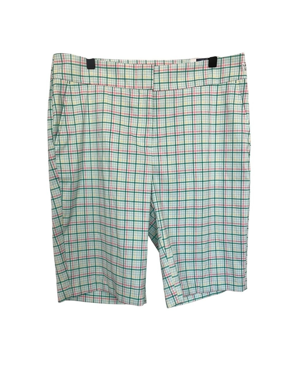 IZOD Golf Women’s Plaid Bermuda Shorts Size 8 NWT Stretch Wicking UPF Green - Picture 2 of 8